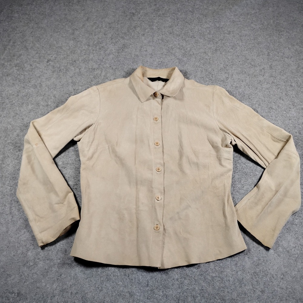 Express World Brand Vintage Tan Suede Leather Button Front Shirt Jacket Size S
